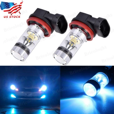 2X H11 H8 100W LED 8000K ICE BLUE  2323 Projector Fog Driving Light Bulbs - Image 1 of 4