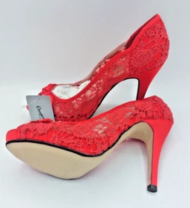 Occasions By Casandra Peeptoe-Heels mit Spitze in Rot UK 6 - Schuhregal - Bild 1 von 10