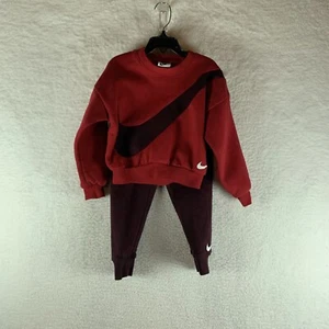 Nike 2-Piece Set Boys XS Red Burgundy Stretch Classic Big Swoosh Sweatshirt 8097 - Picture 1 of 10