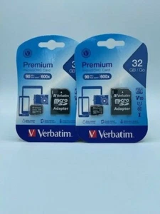 Verbatim Premium microSDHC Card w/adapter 90MB/s Read speed 600x 32 GB 2Pk - Picture 1 of 2