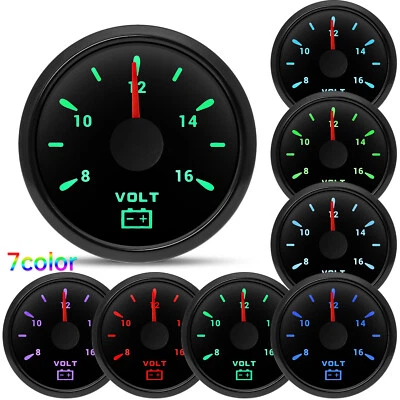 2'' 52mm Voltmeter Volt Meter 8-16V Voltage 12V 7 Colors LED For Car Boat Truck  - Image 1 of 4
