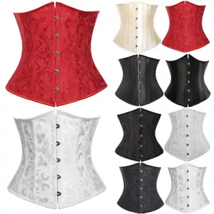 Women's 24 Steel Boned Satin Underbust Corsets Bustier Waist Cincher Trainer US