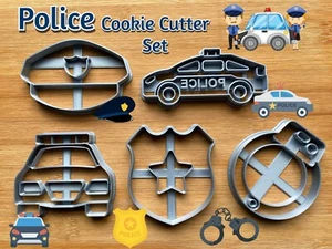 Juego de 5 cortadores de galletas | sombrero de policía | coche de policía | esposas | insignia - Imagen 1 de 7