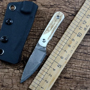 Cuchillo fijo TWOSUN TS150 hoja de Damasco mango de cuerno espiga completa con funda Kydex - Imagen 1 de 5