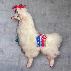 Peluche vintage lama alpaca figura vera pelliccia di lana 12” fatto a mano - Foto 1 di 11