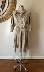 Vintage 70s On The Rock Gold Lace Western Dress Woman's S Disco Cowgirl ￼ - Picture 1 of 10