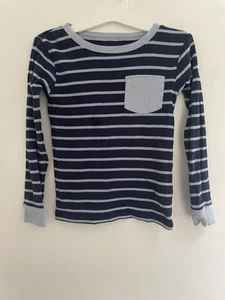 Carter's Kid Boy Striped 100% Cotton Snug Fitting Long Sleeve PJ Top Navy Blue 6 - Picture 1 of 5