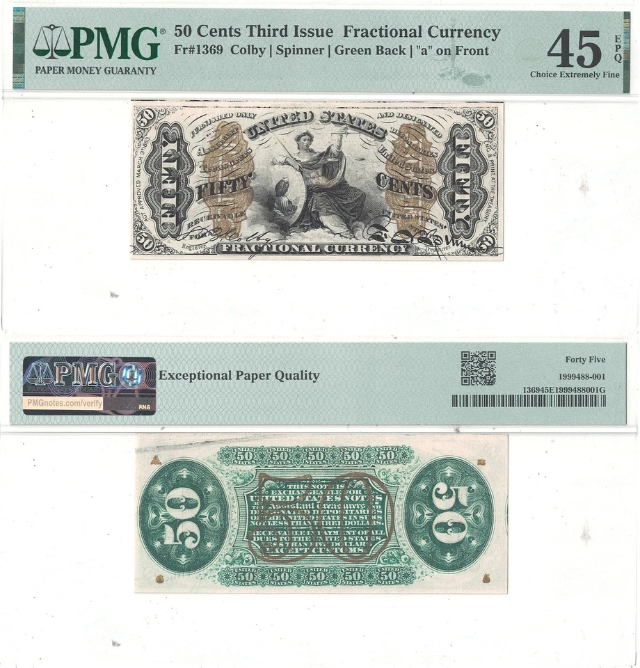 50 Cent 3rd Issue Fractional Currency Fr-1369 PMG XF-45 EPQ - Image 1 of 3