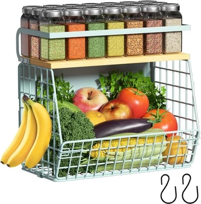 冰箱架带木盖,水果土豆和洋葱存储箱,组织器 — 第 1/4 张图片