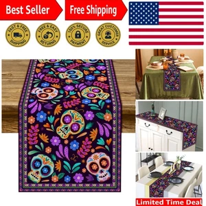 Rustikaler Leinen Dia de los Muertos Tischläufer - 13" x 72" für festliche Dekoration - Bild 1 von 7
