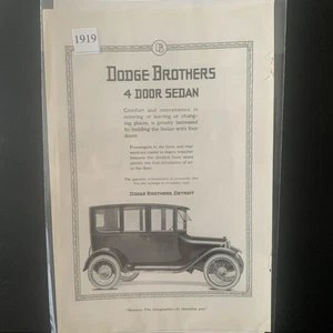 Vintage 1919 Dodge Brothers Sedan Comfort and Convenience Ad Advertisement - Picture 1 of 2