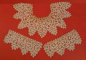 Antique 1930's Finely Crocheted Lace Collar & Matching Cuffs Ivory Color - Picture 1 of 11