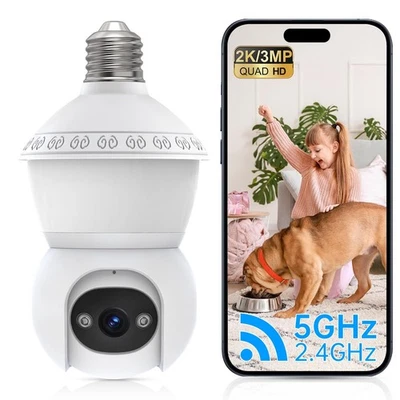 Light Bulb Security Camera, 2.4G/5GHz WiFi 2K Security Cameras Wireless Outdo... - Image 1 of 4