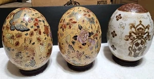 3er Set Vintage Orientalisches Cloisonné Emailliertes Ei mit Blumen Schmetterlinge Muster - Bild 1 von 8