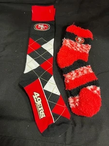 San Francisco 49ers Rayas Difusos Suave Dormir Calcetines y Argyle Crew Calcetines Conjunto de 2 - Imagen 1 de 4