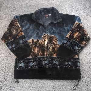 Giacca Mazmania uomo grande blu pile western outdoor zip USA anni 90 cavalli selvaggi - Foto 1 di 6