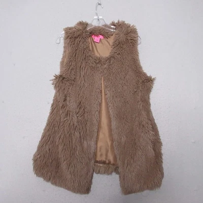 Betsey Johnson Vest Medium Brown Faux Fur Y2K  Boho Festival Shaggy Statement - Image 1 of 4