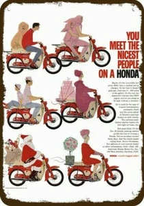1963 Santa on HONDA TRAIL 50 Motorcycle Vintg-Look DECORATIVE REPLICA METAL SIGN - Picture 1 of 1