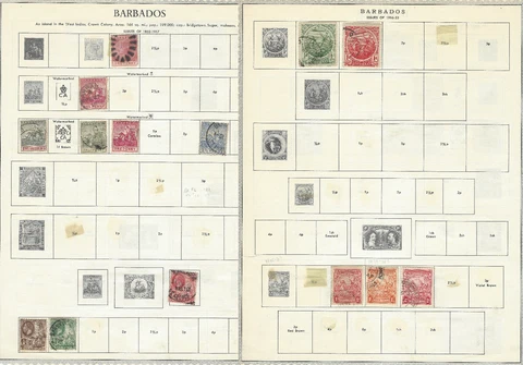EARLY BARBADOS STAMP LOT ON ALBUM PAGE FRONT AND BACK Cover