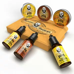 Men's Beard Grooming Kit 6pcs Beard Oil & Balm 3 Fragrances Gift Care Set UK - Picture 1 of 10