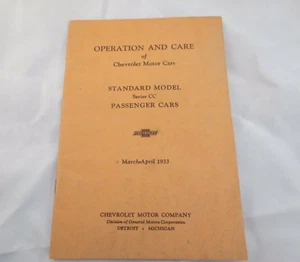 1933 Chevrolet Operation and Care Manual Standard Model Cars Series CC REPRINT - Picture 1 of 7