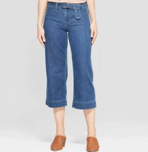 Women's High-Rise Side Belted Wide Leg Crop Jeans-Universal Thread-Medium Wash 6 - Picture 1 of 5