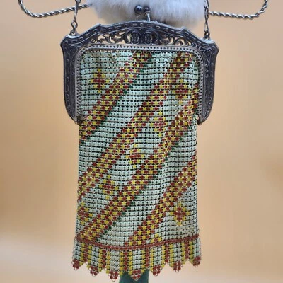 Vintage Mesh Whiting & Davis Co. Bags, Evening Purse, Green/Yellow/Red Metal - Image 1 of 4