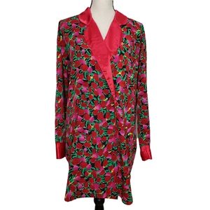 Victoria's Secret Medium Vintage Night Shirt Red Pink Floral Sleep Gold Label - Picture 1 of 7