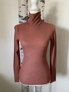 Express XS Red Brick Knit Long Sleeve Turtle Neck Lightweight Stretch NWT - Picture 1 of 5