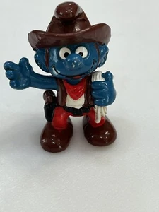 Smurfs Cowboy Smurf Vintage Toy Figure PVC Schleich Figurine 1981 - Picture 1 of 12