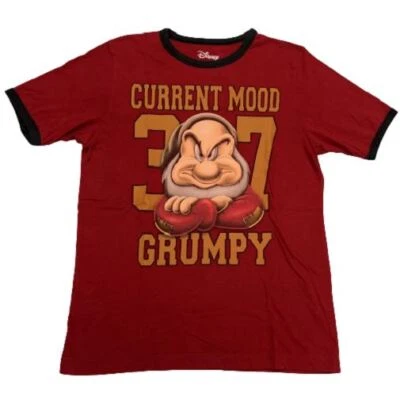 Vintage Jerry Leigh Disney Mens Graphic T-Shirt Current Mood Grumpy Crew Medium - Image 1 of 4