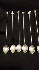 VINTAGE STERLING 1940'S JAPANESE ASIAN MINT JULEP ICED TEA SPOONS SET OF SIX - Picture 1 of 11