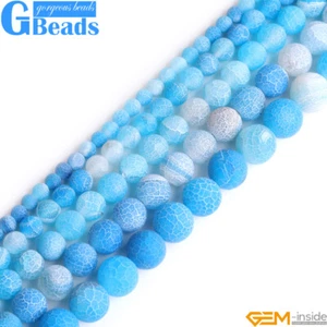 Round Frost Blue Agate Gemstone Jewelry Making Loose Beads Strand 15" 6mm 8mm - Picture 1 of 43