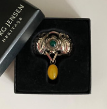 Georg Jensen Sterling Silver Brooch Of The Year 2008 with Yellow & Green Agate
