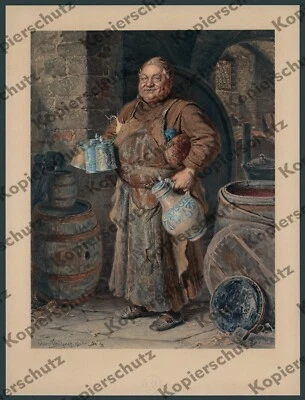 Eduard Grützner Mönch Vesper Bier Maßkrug Altmünchen Haidhausen Hanfstaengl 1900 - Bild 1 von 3