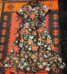 Floral Embroidered Black Mesh Midi Dress With Short Sleeves By Tendency - Picture 1 of 22