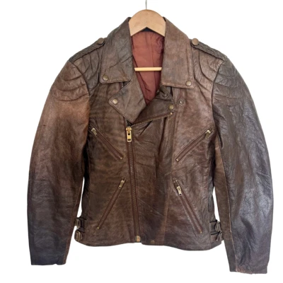 Vintage Womens Leather Biker Jacket Motorcycle Festival Retro Distressed Style - Image 1 of 4