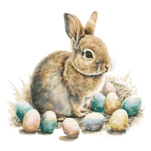 Cute Easter Bunny with Colored Eggs Counted Cross Stitch Pattern Pixel Art - Picture 1 of 4
