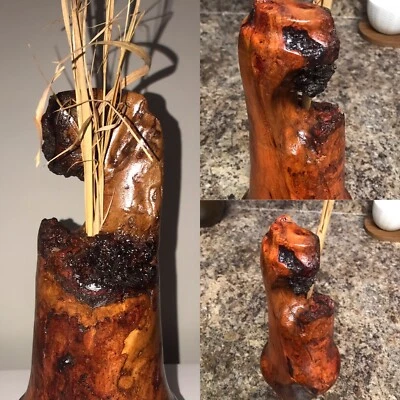 "Florero de madera Wild Cherry Burl torneado a mano 9x4"" con borde vivo natural Art Deco" Foto 1 de 4