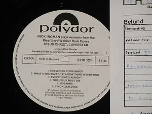 NICK INGMANN -Jesus Christ, Superstar- LP Polydor Promo Archiv-Copy mint - Picture 1 of 1
