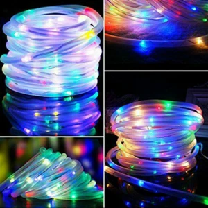 Solar LED Rope Lights Fairy Waterproof Outdoor Holiday garden Tube String strips - Picture 1 of 23