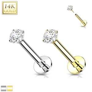 Push In Labret Ear Tragus Stud Natural Diamond 14K Solid gold 18G - Picture 1 of 1