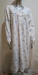 Adonna Long Sleeve Soft Fleece Floral Nightgown White Size Medium - Picture 1 of 5