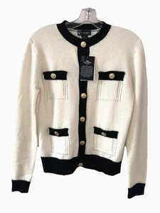BLOOMINGDALES Neu mit Etikett Größe XS 100 % Kaschmir 2-fädiger Knopf Cardigan Pullover elfenbeinfarben F30 - Bild 1 von 9