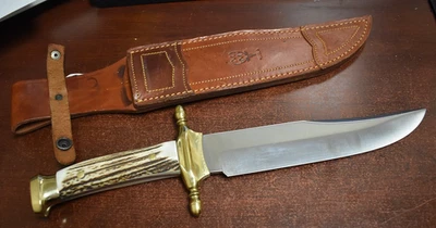 Cuchillo Bowie Muela Alamo mango de ciervo con funda original Foto 1 de 4