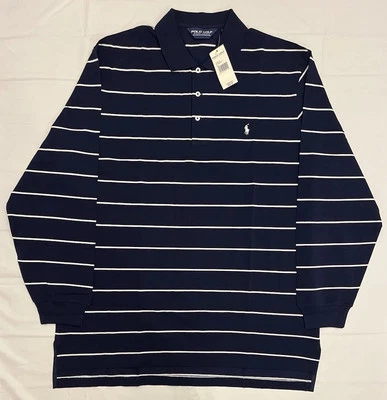 NWT Ralph Lauren Polo Golf Men’s Lg Navy White Striped Long Sleeve Polo Shirt - Image 1 of 4