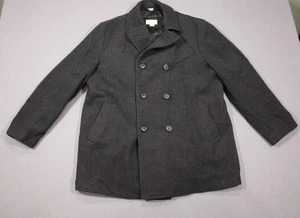 St Johns Bay Men's Black  Wool Blend Double Breasted Lined Pea Coat Sz XL - Picture 1 of 10