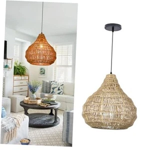 Lampada a sospensione in rattan, lampadario in vimini paralume soffitto 40cmx40cm - Foto 1 di 8