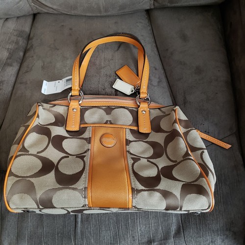 Borsa a mano Coach da donna SV KAKI ORANGE SPRICE F24364 NUOVA CON ETICHETTE $328