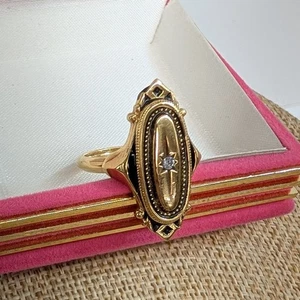 Vintage Avon Kensington Adjustable Gold Tone Oval Signet Rhinestone Ring S 6-7 - Picture 1 of 8